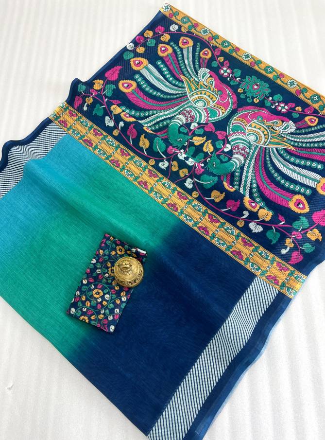MG 403 Plain Linen Designer Printed Sarees Wholesale Clothing Suppliers In India